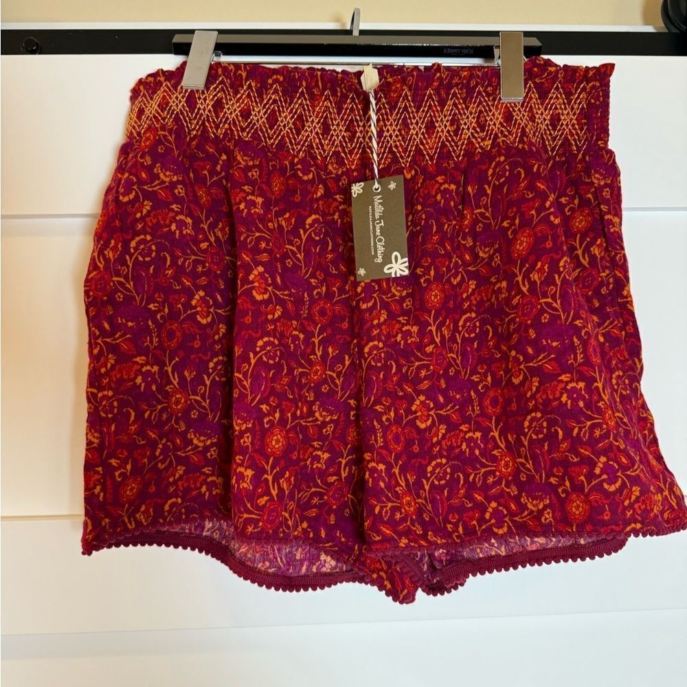New Matilda Jane Floral Crinkle Cotton Shorts size large Pull On Relaxed